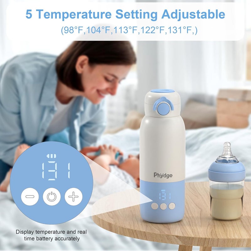 Phydge Store Portable Bottle Warmer for Travel,12.5oz Cordless Baby Milk Warmer on The go for Formula,Breastmilk,Water,3 Mins Fast Heating & Precise Temp Control Travel Essential - Image 2